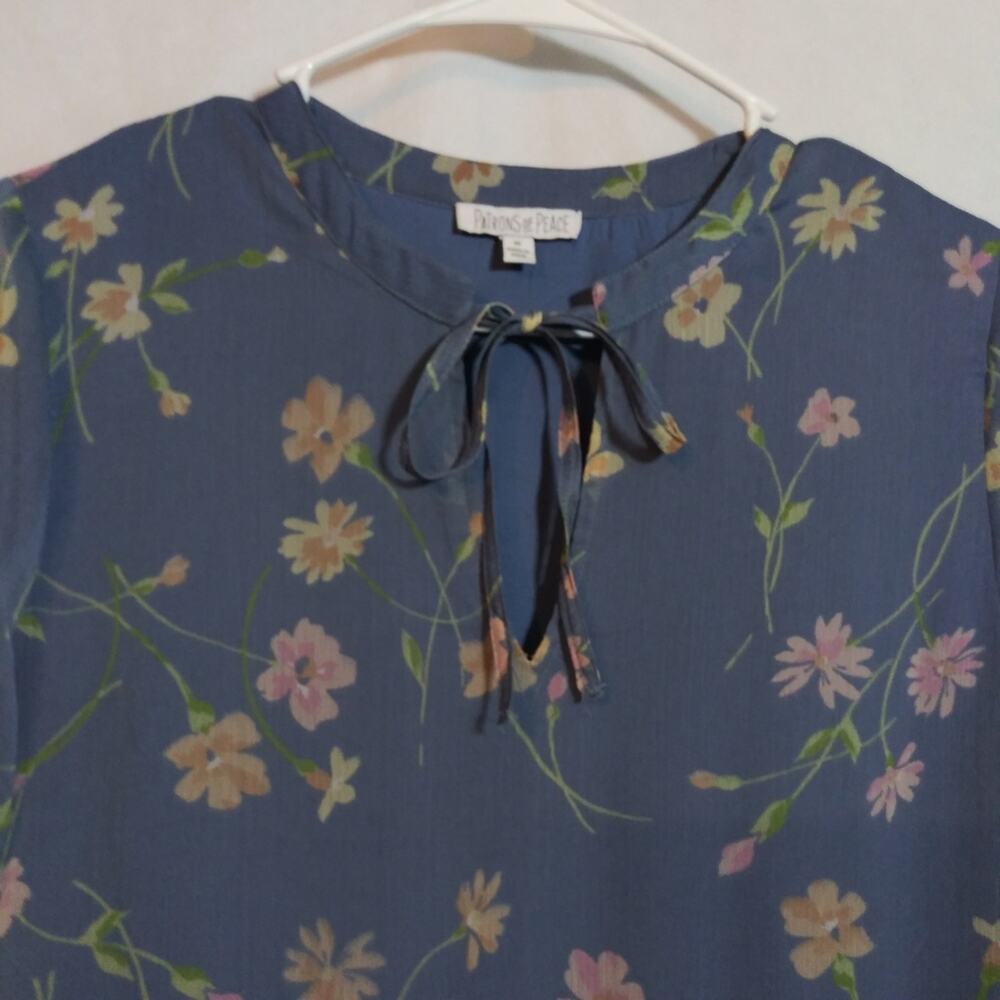 Patrons of Peace Blue Floral Bishop Sleeve Midi Semi Sheer Size M - Picture 4 of 7